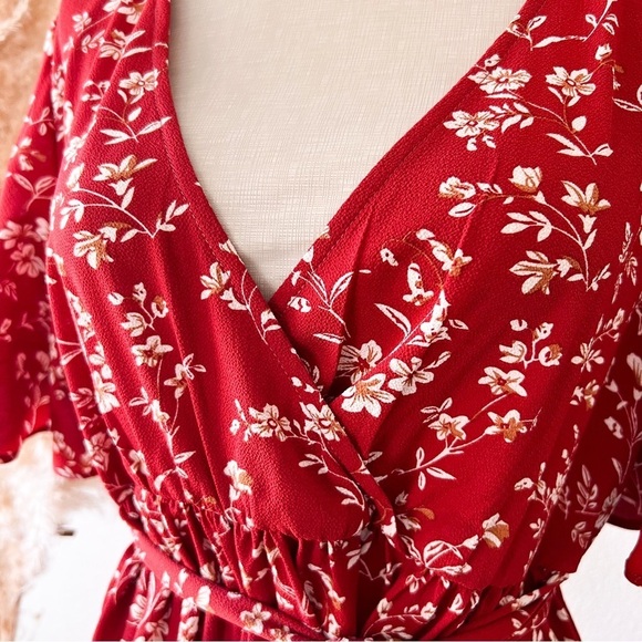 SHEIN Maternity Rust Orange Floral Print Surplice V Neck Short Sleeve Mini Dress - Picture 7 of 14